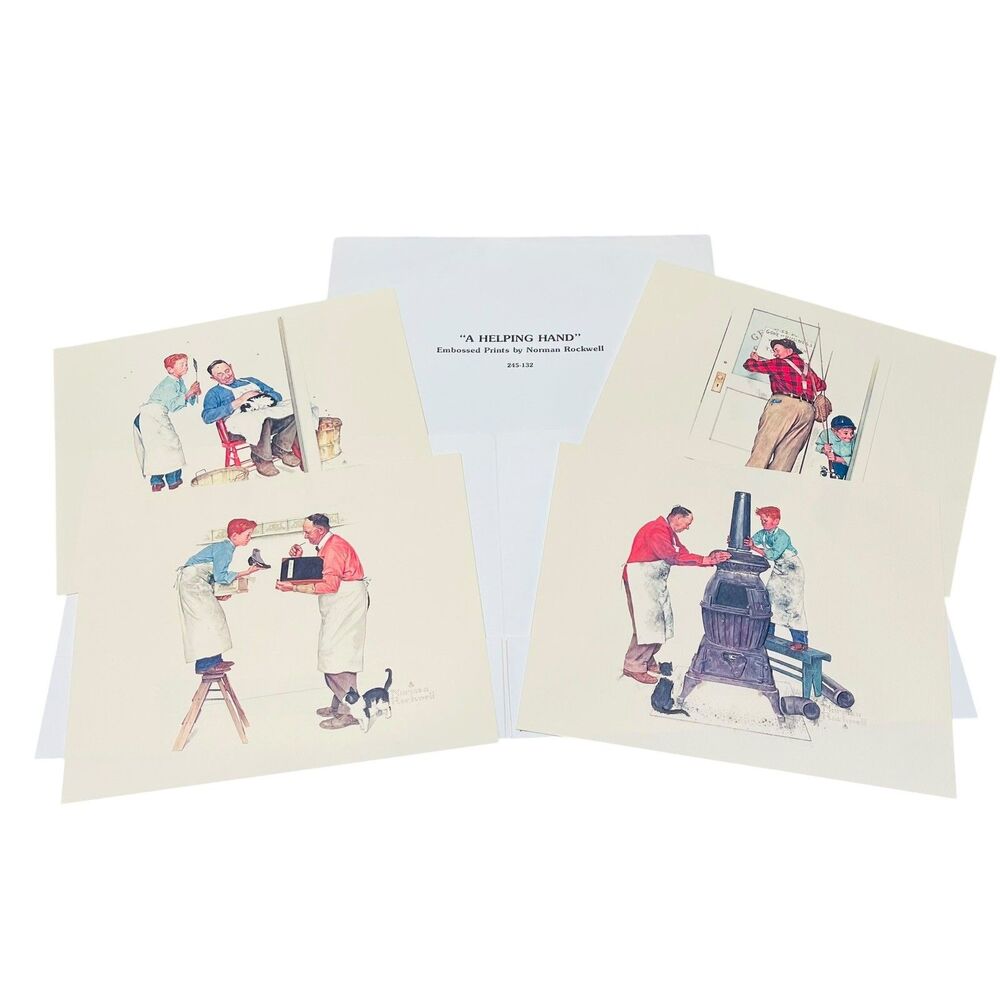 Vtg Norman Rockwell Lot of 4 A Helping Hand Embossed Prints Brown & Bigelow New